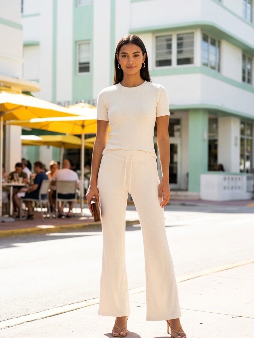 Aritzia Sunday Bes Wide-Leg Baby Waffle Knit Pants Casual Pull-On Women XS Pants